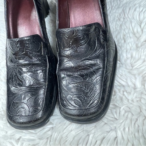 Anne Klein 2 Embossed Leather Pumps Black Brown Heels Square Toe Women size 7.5 - Picture 7 of 12